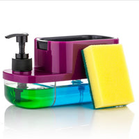 3 in 1 Soap Pump Dispenser Dish Soap Liquid Dispenser Sponge Holder Dish Soap Pump Dispenser for Kitchen Sink Countertop Kitchen Bathroom (Purple)