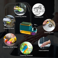 3 in 1 Soap Pump Dispenser Dish Soap Liquid Dispenser Sponge Holder Dish Soap Pump Dispenser for Kitchen Sink Countertop Kitchen Bathroom (Purple)